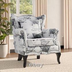 Upholstered Butterfly Velvet Armchair Wingback Fireside Chair Padded Lounge Sofa