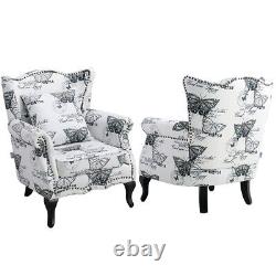 Upholstered Butterfly Velvet Armchair Wingback Fireside Chair Padded Lounge Sofa