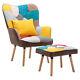 Upholstered Butterfly Wing Back Armchair Fireside Lounge Chair With Footstool