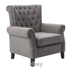 Upholstered Button Wing Back Accent Chair Velvet Fireside Occasional Armchair