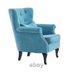 Upholstered Chenille Blue Queen Anne Chair Armchair Lounge Sofa Fireside Rivet