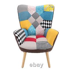 Upholstered Colourful Patch Work Armchair Accent Chair Fireside Sofa Wing Back