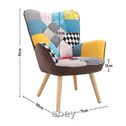 Upholstered Colourful Patch Work Armchair Accent Chair Fireside Sofa Wing Back