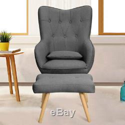 Upholstered Fabric Armchair Wing Back Chair Lounge with Footstool Sofa Fireside
