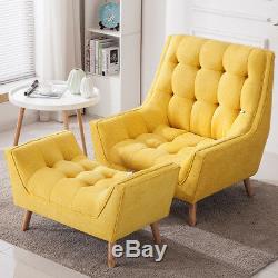 Upholstered Fabric Armchair Wing Back Fireside Chair Lounge Sofa with Footstool