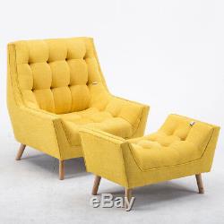 Upholstered Fabric Armchair Wing Back Fireside Chair Lounge Sofa with Footstool