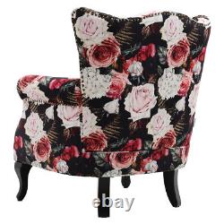 Upholstered Floral Wingback Armchair Fireside Accent Chair Single Sofa Wood Legs