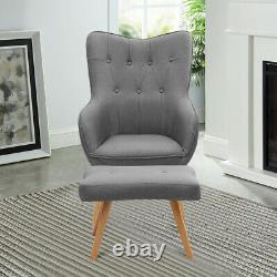 Upholstered High Back Armchair Fabric Chair Lounge Sofa with Footstool Fireside