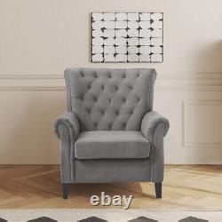 Upholstered High Back Armchair Sofa Wingback Chair Lounge Fireside Seat Grey