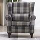 Upholstered High Back Wing Chair Tartan Check Fabric Armchair Fireside Sofa Seat
