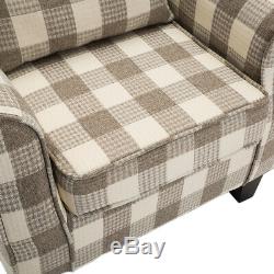Upholstered High Wing Back Armchair Tartan Fabric Chair Fireside Seat Sofa Check