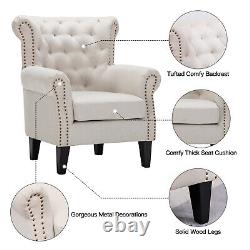 Upholstered Linen Accent Armchair Curved Wing Back Fireside Chair Lounge Sofa