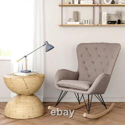 Upholstered Linen Fabric Armchair Rocking Chair Swing Wooden Legs Fireside Sofa