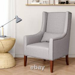 Upholstered Linen Fabric Armchair Wood Frame Rivet Lounge Chair Fireside Sofa
