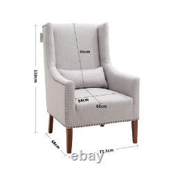 Upholstered Linen Fabric Armchair Wood Frame Rivet Lounge Chair Fireside Sofa