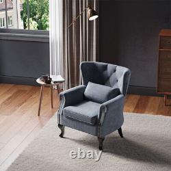 Upholstered Linen Fabric Wing Back Armchair Sofa Rivets Studded Chair Fireside