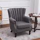 Upholstered Linen Wing Shell Back Fireside Chair Armchair Rivet Lounge Sofa Home