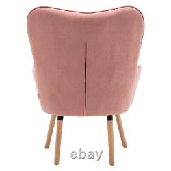 Upholstered Modern Armchair Lounge Fireside Chair with Footstool Rest Set Velvet