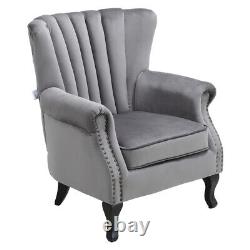 Upholstered Oyster Scallop Wing Back Accent Chair Grey Velvet Fireside Armchair