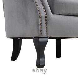 Upholstered Oyster Scallop Wing Back Accent Chair Grey Velvet Fireside Armchair