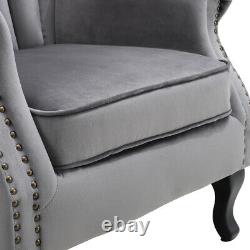 Upholstered Oyster Scallop Wing Back Accent Chair Grey Velvet Fireside Armchair