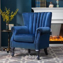 Upholstered Oystered Back Fireside Lounge Sofa Chair Velvet Fabric Armchair Seat