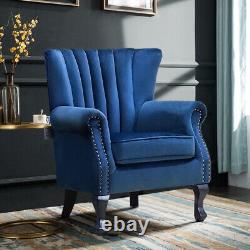 Upholstered Oystered Back Fireside Lounge Sofa Chair Velvet Fabric Armchair Seat