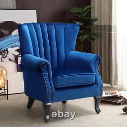 Upholstered Oystered Back Fireside Lounge Sofa Chair Velvet Fabric Armchair Seat