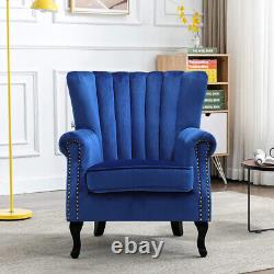 Upholstered Oystered Back Fireside Lounge Sofa Chair Velvet Fabric Armchair Seat