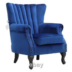 Upholstered Oystered Back Fireside Lounge Sofa Chair Velvet Fabric Armchair Seat