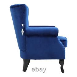 Upholstered Oystered Back Fireside Lounge Sofa Chair Velvet Fabric Armchair Seat