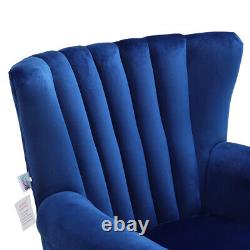 Upholstered Oystered Back Fireside Lounge Sofa Chair Velvet Fabric Armchair Seat