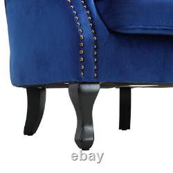 Upholstered Oystered Back Fireside Lounge Sofa Chair Velvet Fabric Armchair Seat