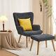 Upholstered Patchwork Armchair & Footstool Wing Back Living Room Fireside Chair