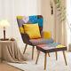 Upholstered Patchwork Armchair Wing Back Fireside Sofa Lounge Chair & Footstool