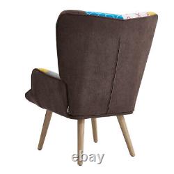 Upholstered Patchwork Armchair Wing Back Fireside Sofa Lounge Chair With Footstool