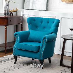 Upholstered Retro Wing Back Armchair Button Nailhead Chair Lounge Fireside Sofa