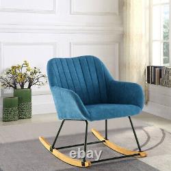 Upholstered Rocking Chair Linen Wing Back Armchair Fireside Corner Relax Sofa UK