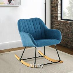 Upholstered Rocking Chair Linen Wing Back Armchair Fireside Corner Relax Sofa UK