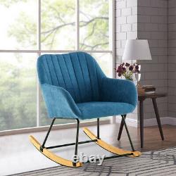 Upholstered Rocking Chair Linen Wing Back Armchair Fireside Corner Relax Sofa UK