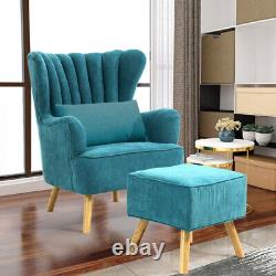 Upholstered Scallop Wing Back Armchair Accent Chair Sofa Fireside with Footstool