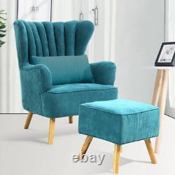 Upholstered Scallop Wing Back Armchair Accent Chair Sofa Fireside with Footstool