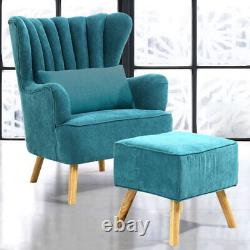 Upholstered Scallop Wing Back Armchair Accent Chair Sofa Fireside with Footstool