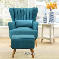 Upholstered Scallop Wing Back Armchair Accent Chair Sofa Fireside with Footstool