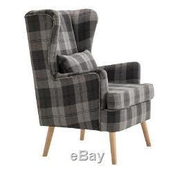 Upholstered Sherlock Tartan Wingback Armchair Fireside Lounge Chair Sofa Tweed