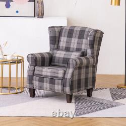 Upholstered Tartan Check Fabric High Back Wing Back Chair Armchair Fireside Sofa
