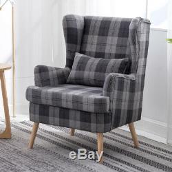 Upholstered Tartan High Wing Back Tub Armchair Fireside Lounge Chair Single Sofa