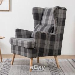 Upholstered Tartan High Wing Back Tub Armchair Fireside Lounge Chair Single Sofa