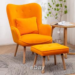 Upholstered Velvet Armchair High Back with Footstool Sofa Lounge Fireside Seat