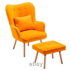 Upholstered Velvet Armchair High Back with Footstool Sofa Lounge Fireside Seat